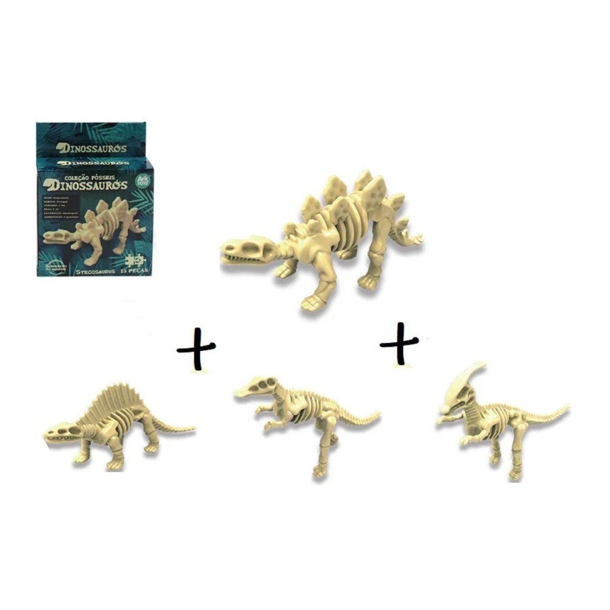 Brinquedo Kit 4 Dinossauros Fósseis Esqueleto Montar Mini