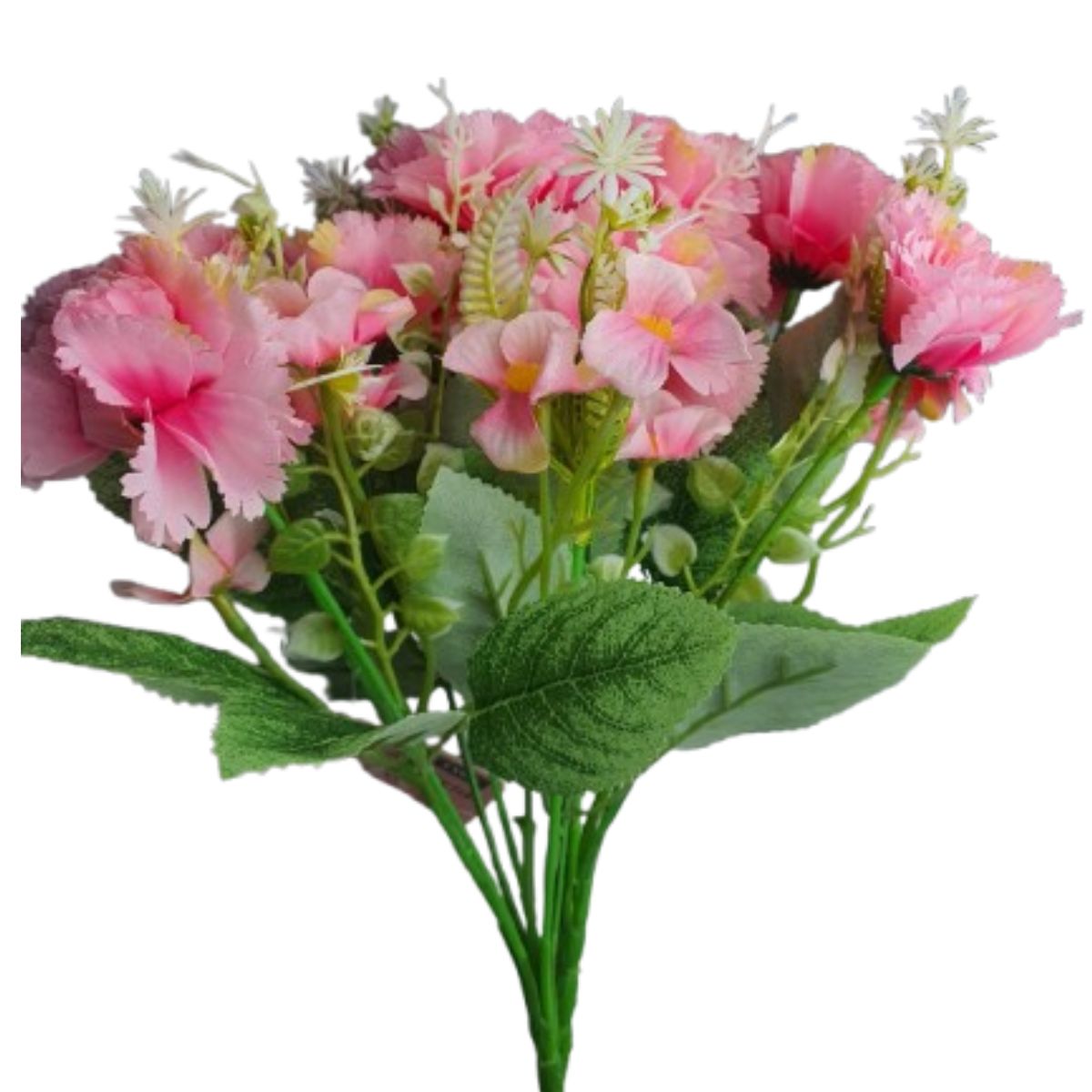Buquê De Cravos Com 8 Flores Artificiais E Plantas - Rosa