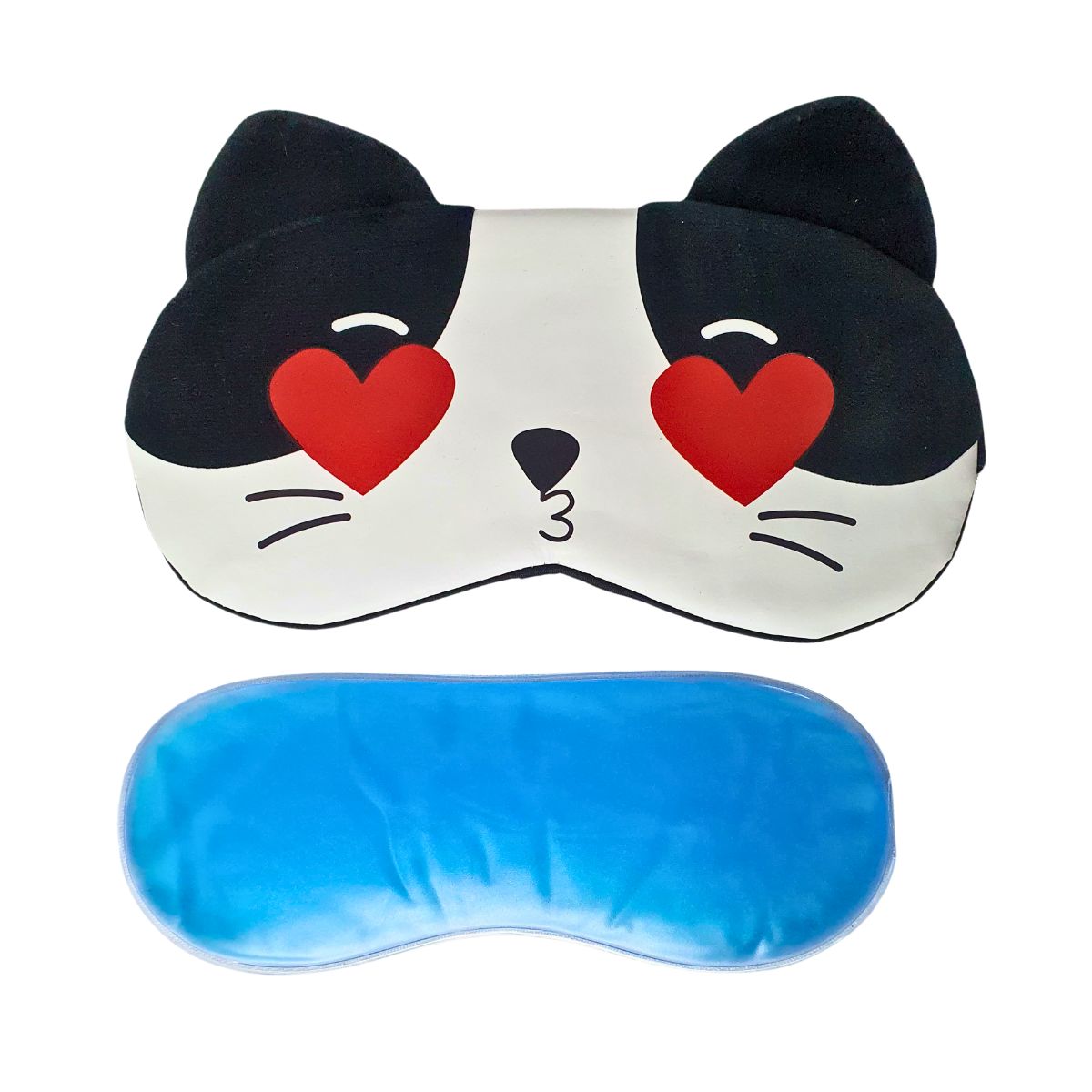 Máscara De Gato Preto Com Coração - Máscara De Descanso Com Bolsa De Gel