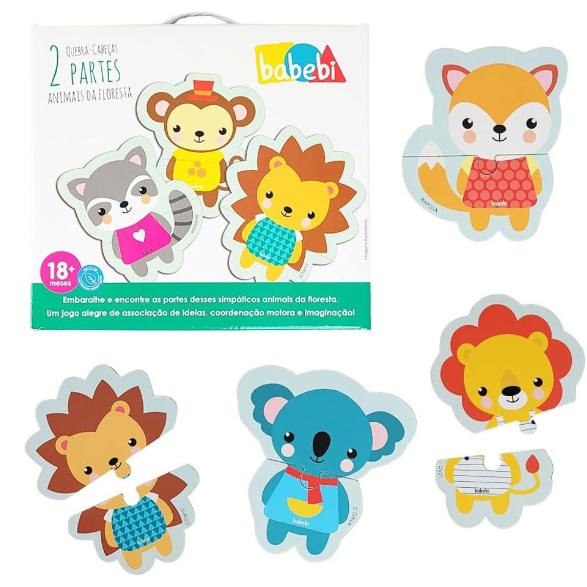 Quebra Cabeça Educativo 2 Partes Animais Da Floresta - Babebi