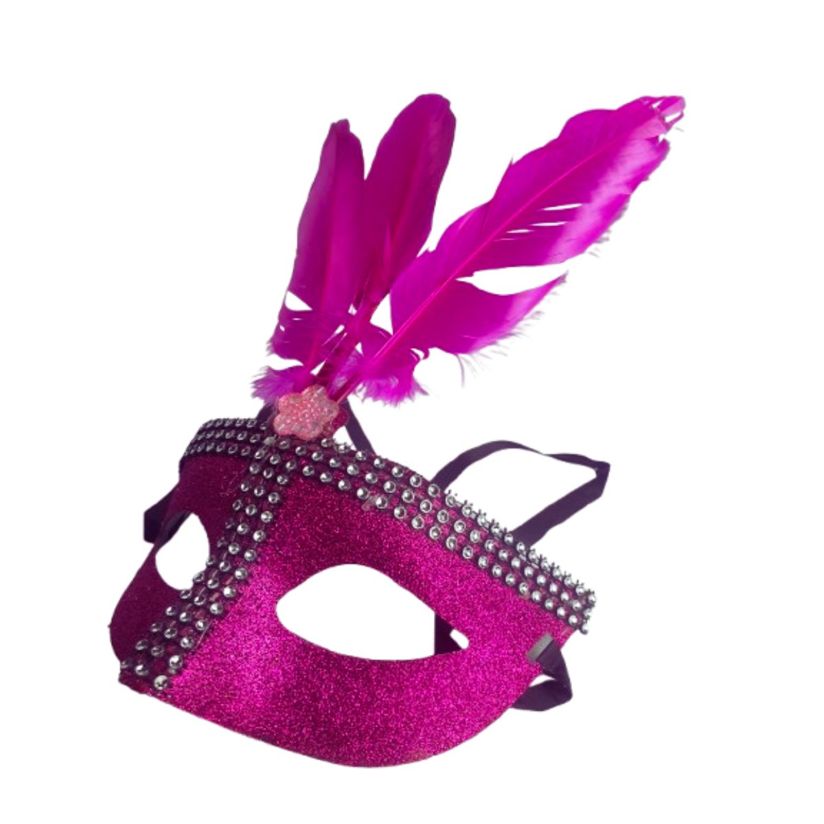 Máscara Fantasia Pena Glitter Festa Carnaval Rosa