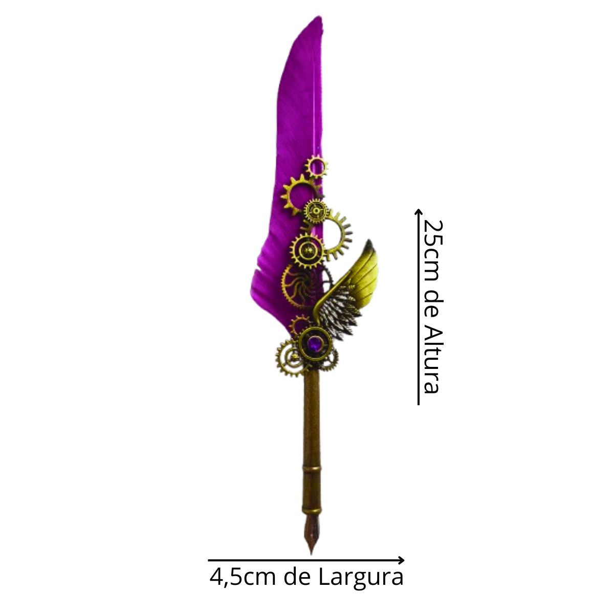Kit Caneta Tinteiro Pena Engrenagem Lilás Com Carimbo