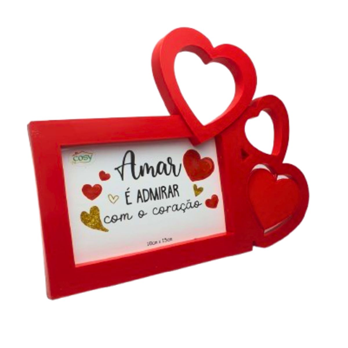 Kit Porta Retrato Coração Vermelho Amor Love + 4 Botões de Rosas Artificial C/Ursinho