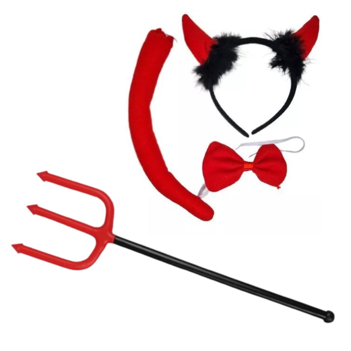 Kit Fantasia Diabinho Festa Carnaval Cosplay Halloween Tiara / Gravata / Rabinho + Tridente