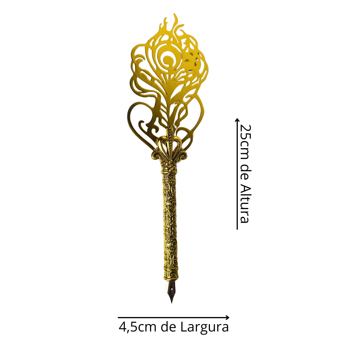 Kit Caneta Tinteiro com Pena de Metal Dourada - Modelo 3