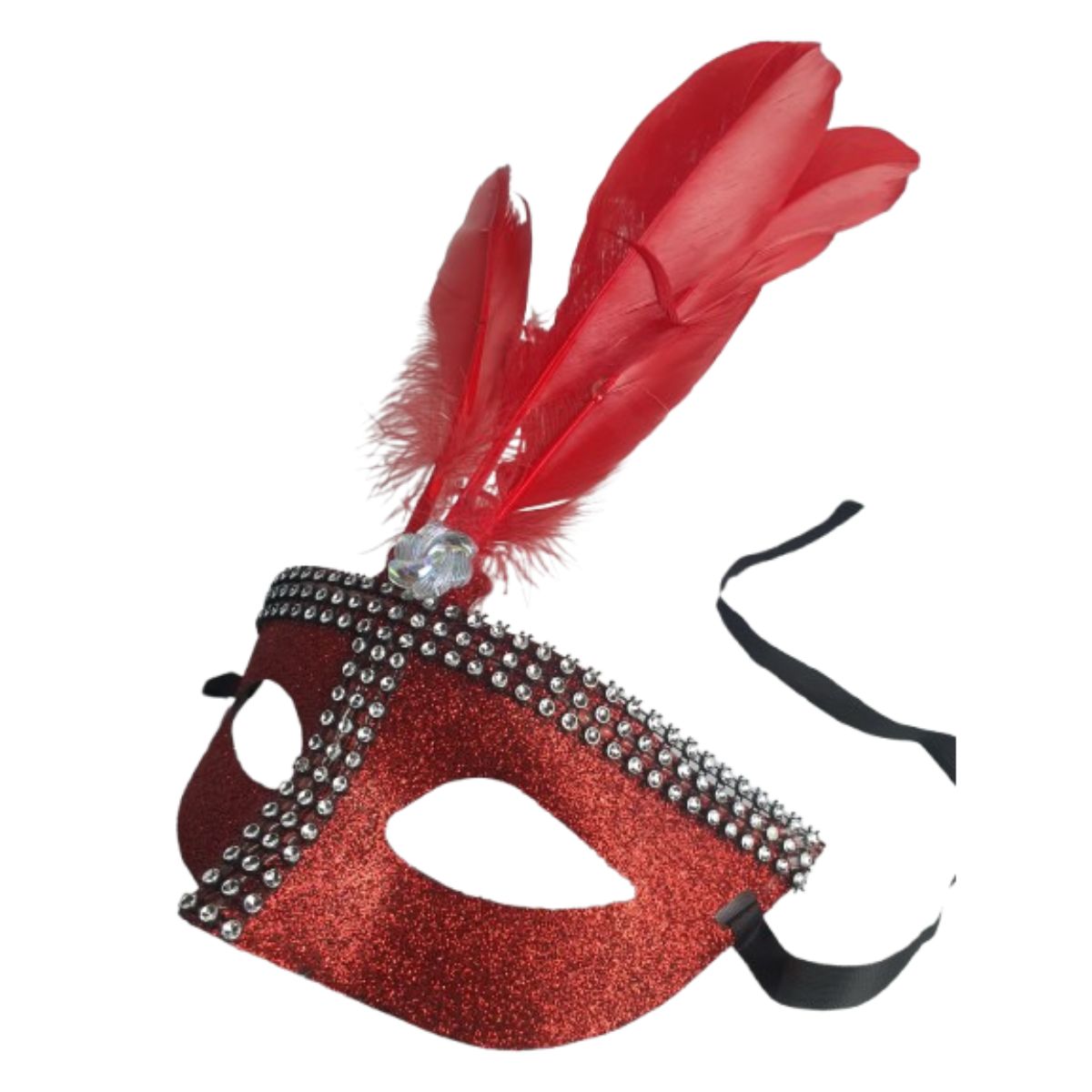 Máscara Fantasia Pena Glitter Festa Carnaval Vermelho