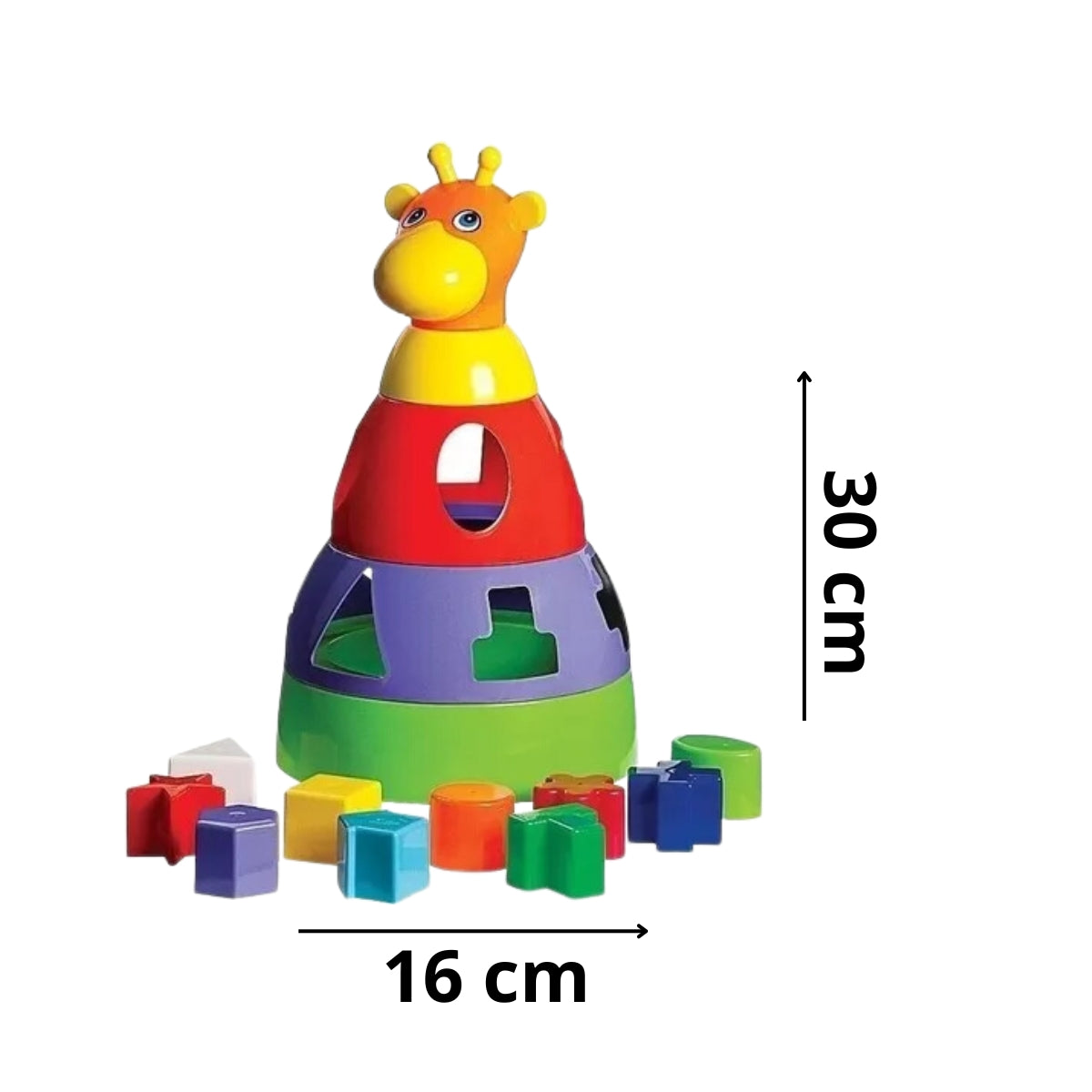 Girafa Didática Colorida Brinquedo de Encaixar Formas Geométricas Divertido