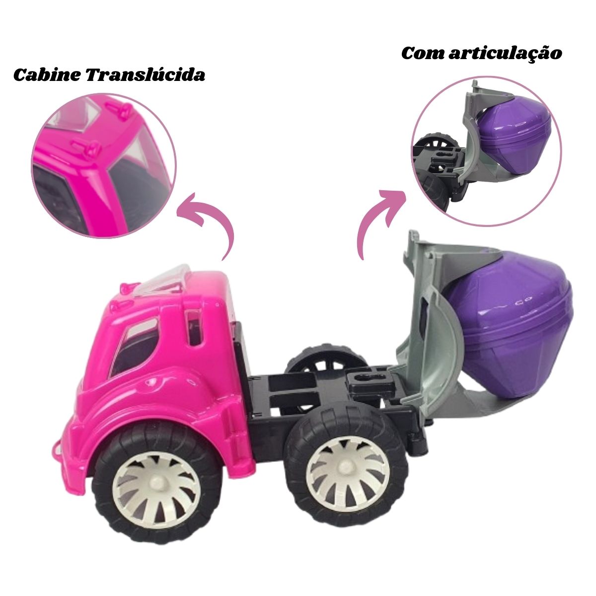 Brinquedo Caminhão Betoneira Rosa Com Roxo - Smiling Kids