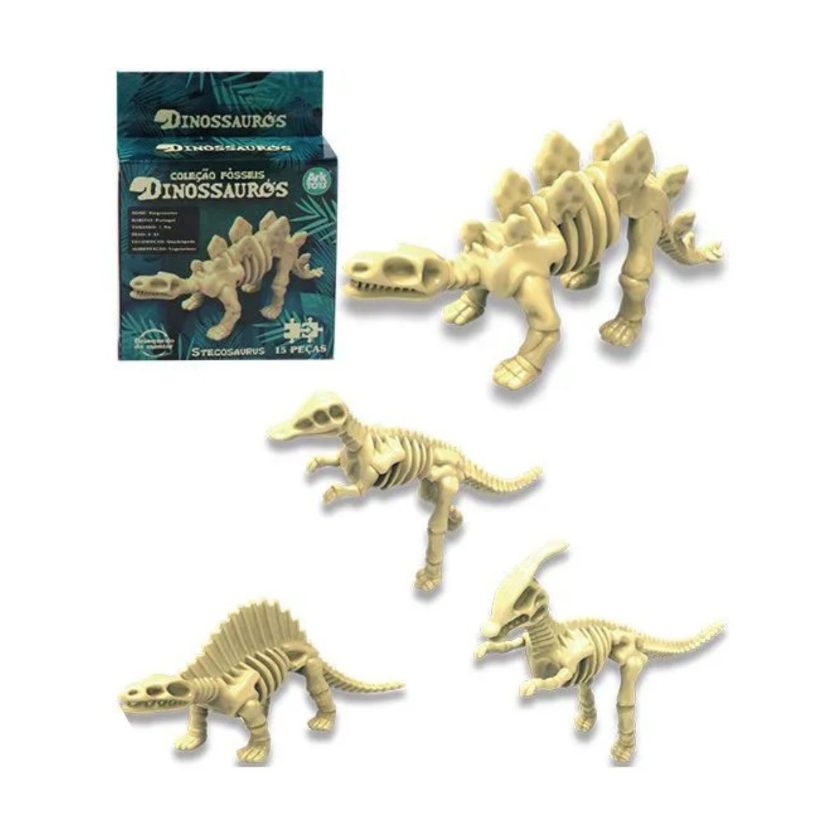 Brinquedo Kit 4 Dinossauros Fósseis Esqueleto Montar Mini