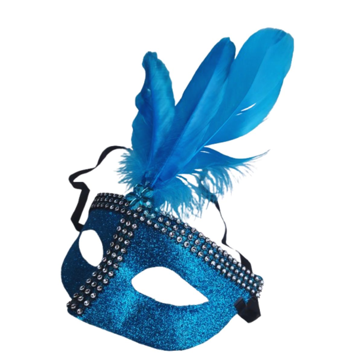 Máscara Fantasia Pena Glitter Festa Carnaval Azul