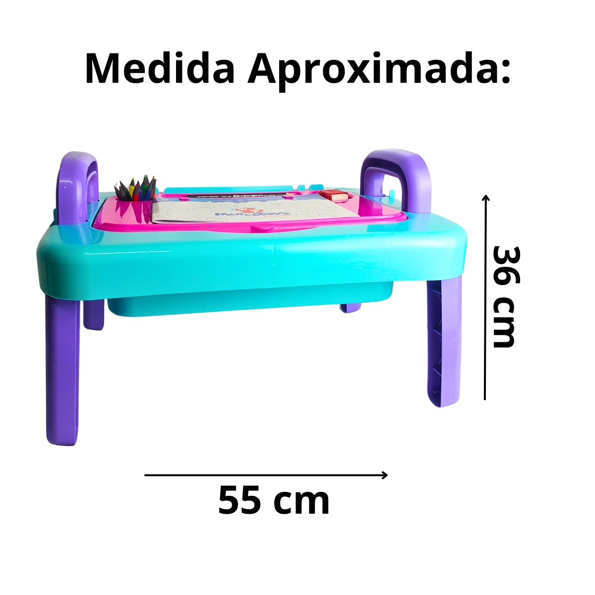 Mesa de Desenho Infantil Rosa com Azul Claro + Livros Para Praticar a Caligrafia