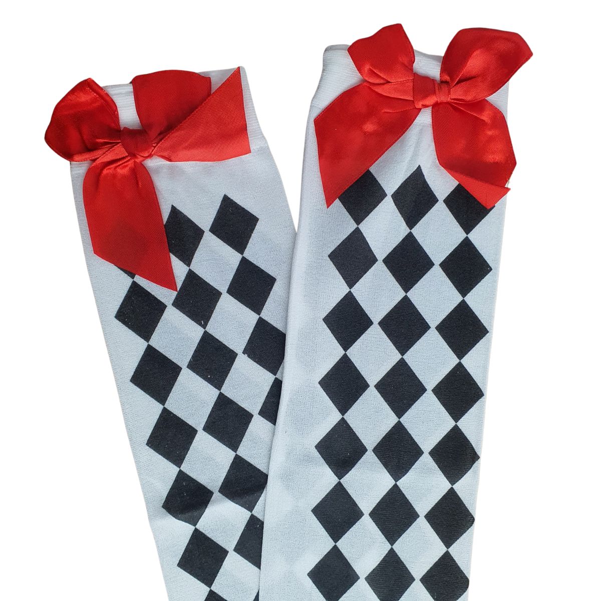 Meia Calça Quadriculada Com Laço Para Fantasia Cosplay e Festa 5/8