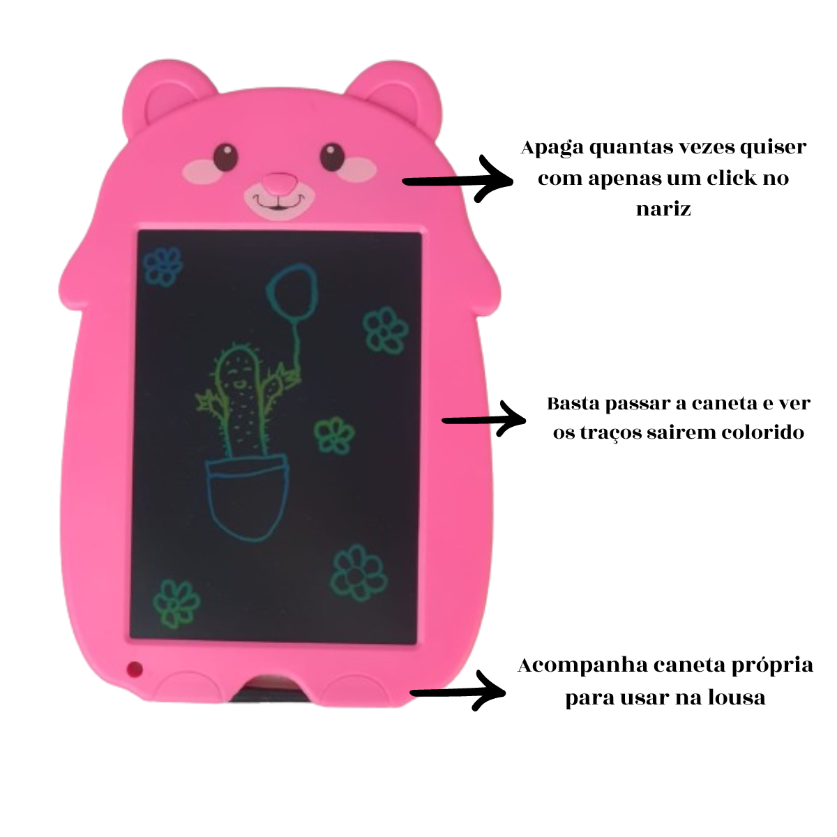 Lousa Magica Infantil Urso Rosa Digital Tablet Lcd 8.5