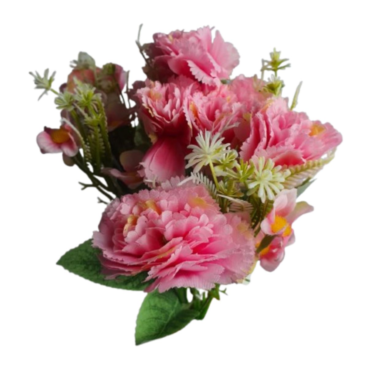 Buquê De Cravos Com 8 Flores Artificiais E Plantas - Rosa