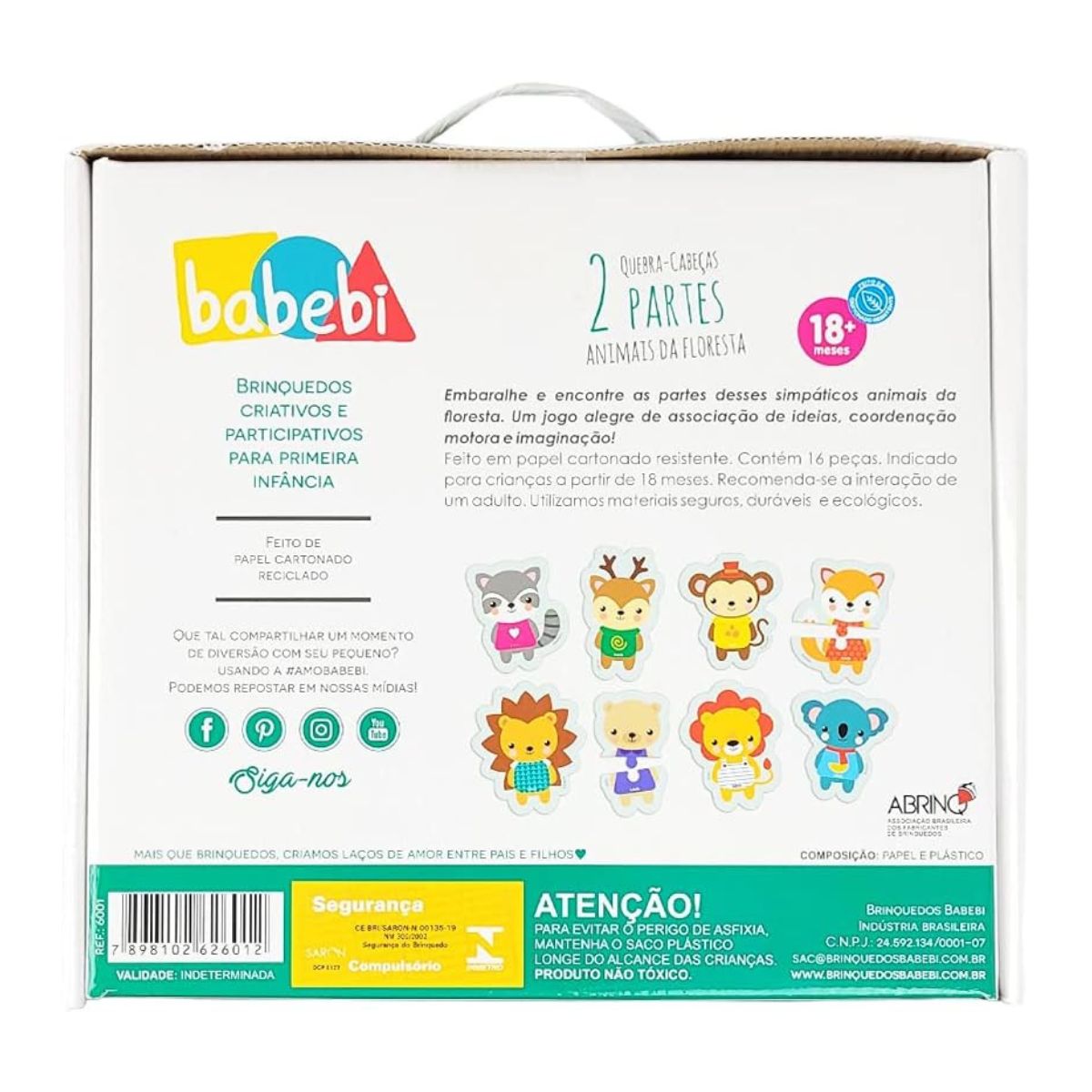 Quebra Cabeça Educativo 2 Partes Animais Da Floresta - Babebi