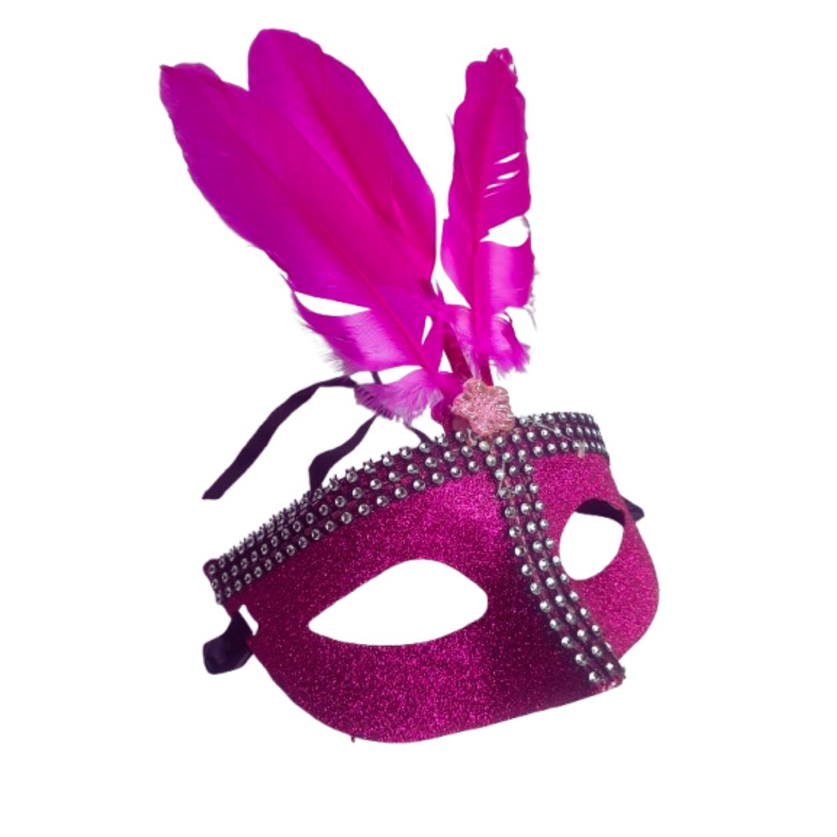 Máscara Fantasia Pena Glitter Festa Carnaval Rosa