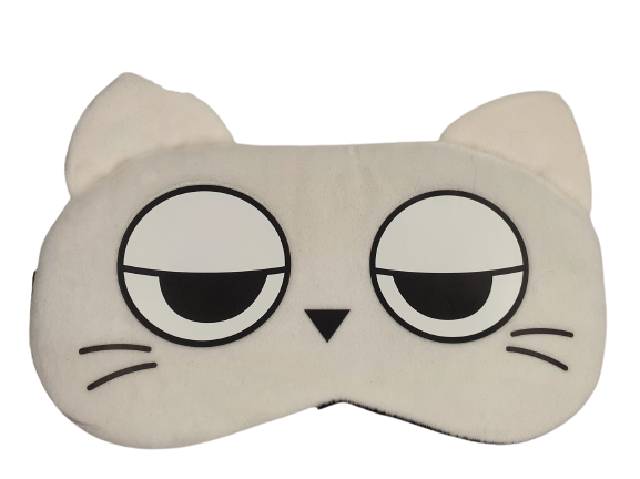 Máscara Gato Branco Olho Caído - Máscara de Descanso com Bolsa em Gel