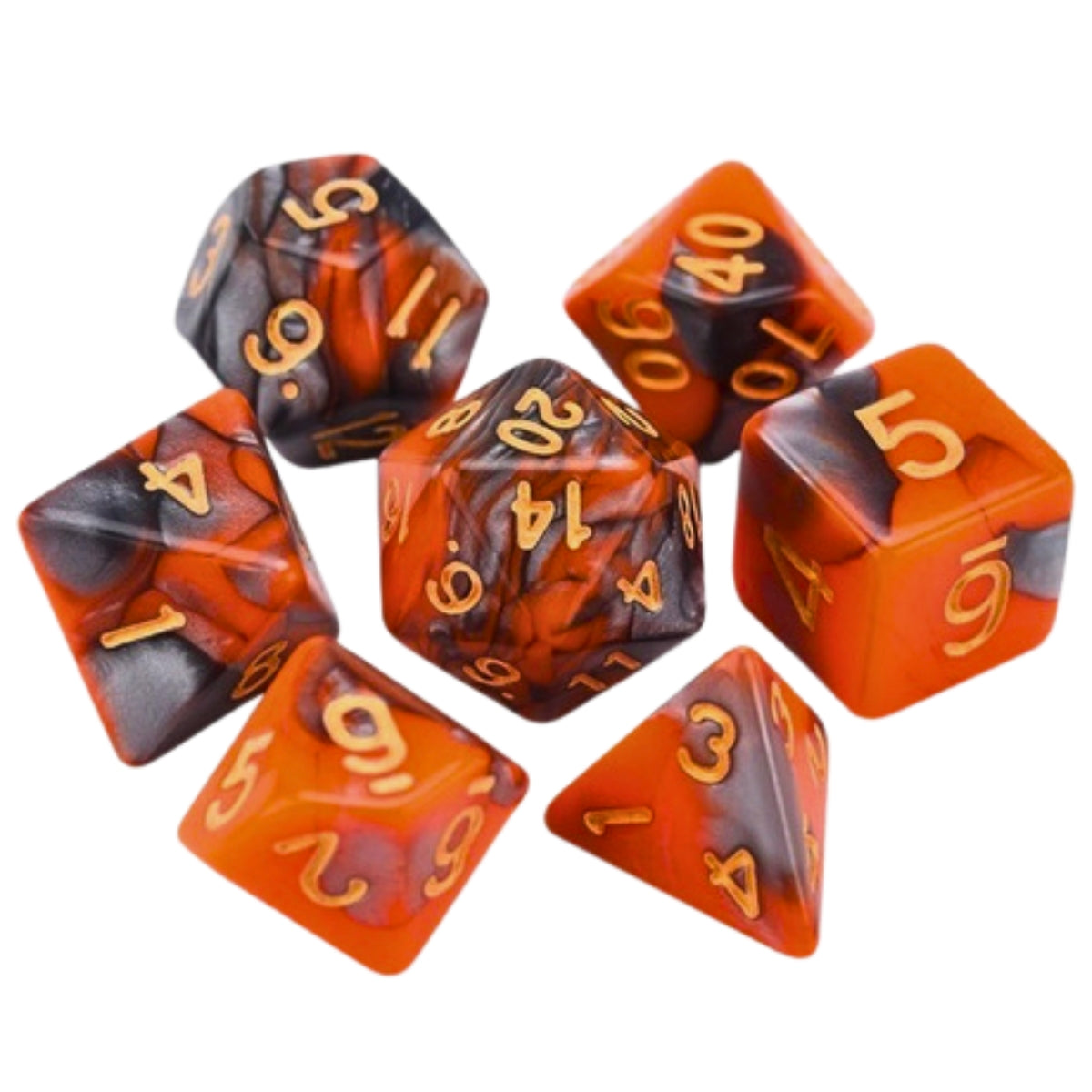 Conjunto de Dados para Rpg Laranja com Cinza com N° Dourado