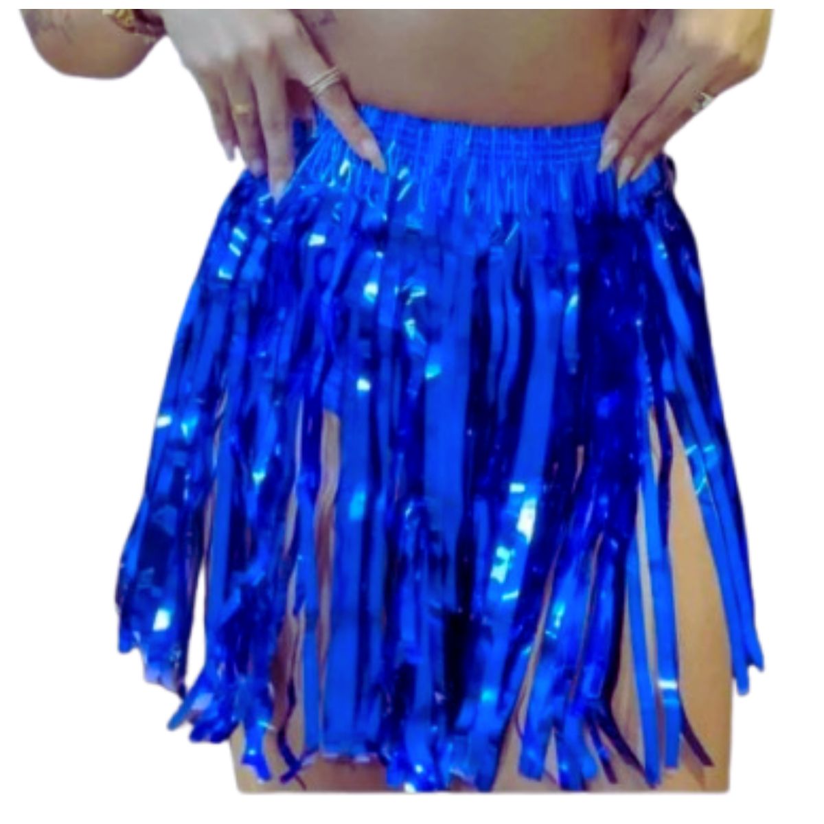 Saia Fitilho Franja Metalizada Fantasia Carnaval Azul