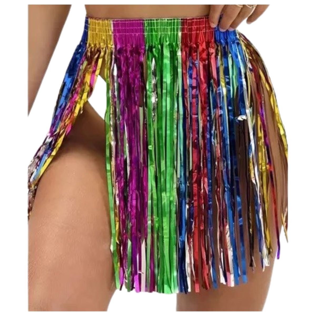 Saia Fitilho Franja Metalizada Fantasia Carnaval Colorido