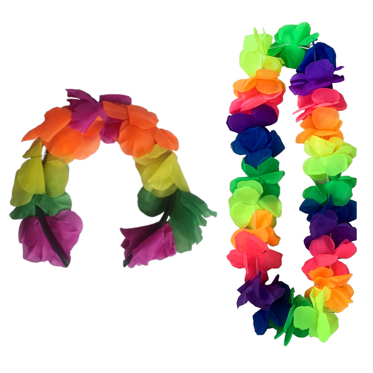 Kit Colar E Tiara Havaiana Festa Fantasia Carnaval Neon Luau