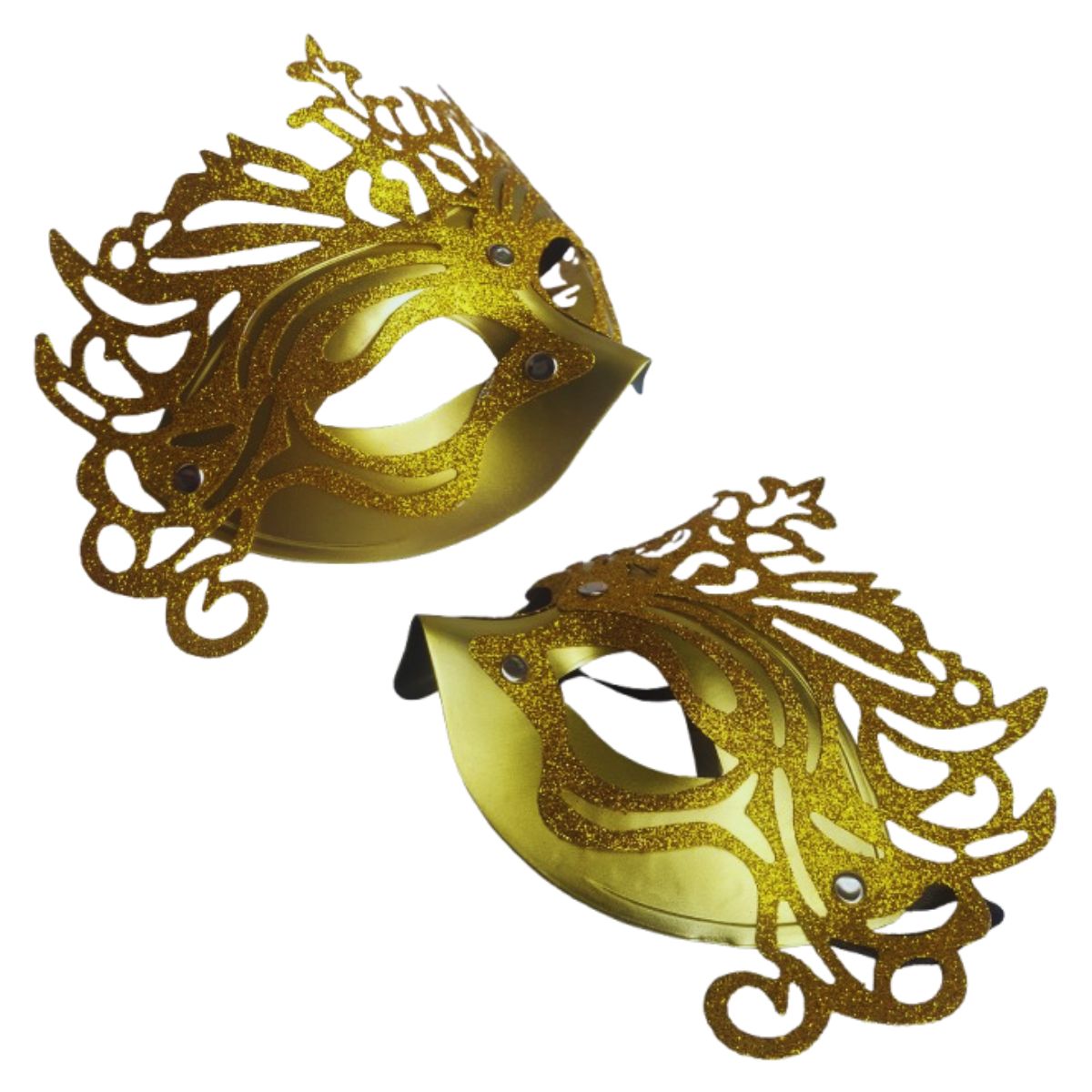 Kit Fantasia Máscara Com Glitter E Saia Metalizada Dourado