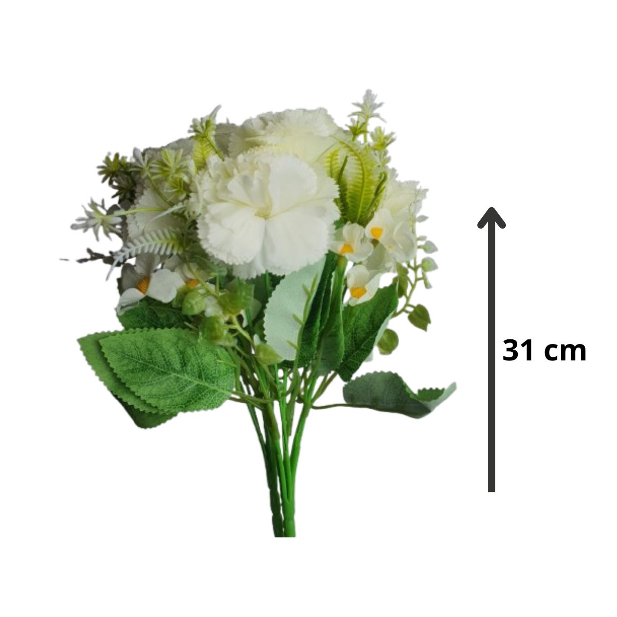 Buquê De Cravos Com 8 Flores Artificiais E Plantas - Branco