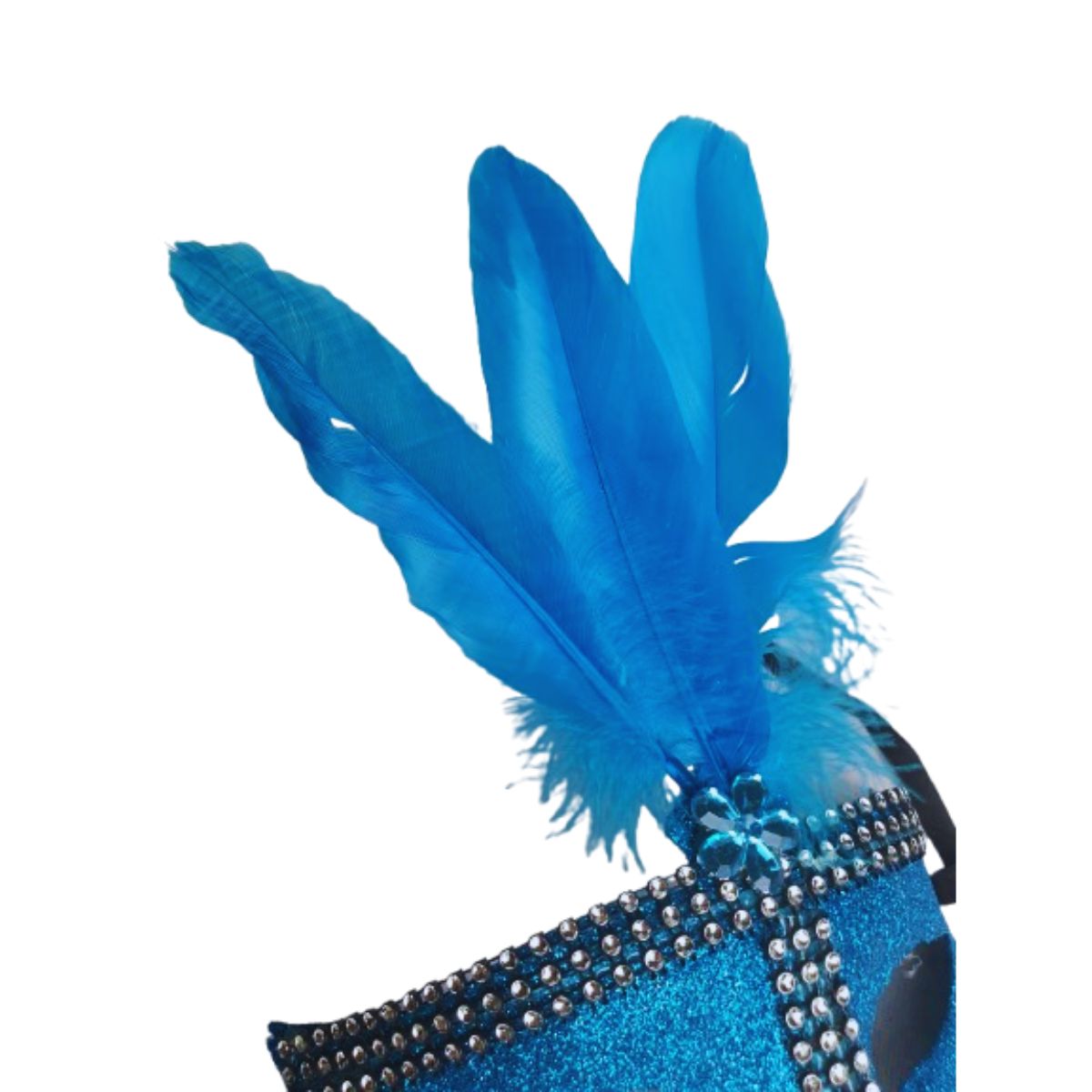 Máscara Fantasia Pena Glitter Festa Carnaval Azul