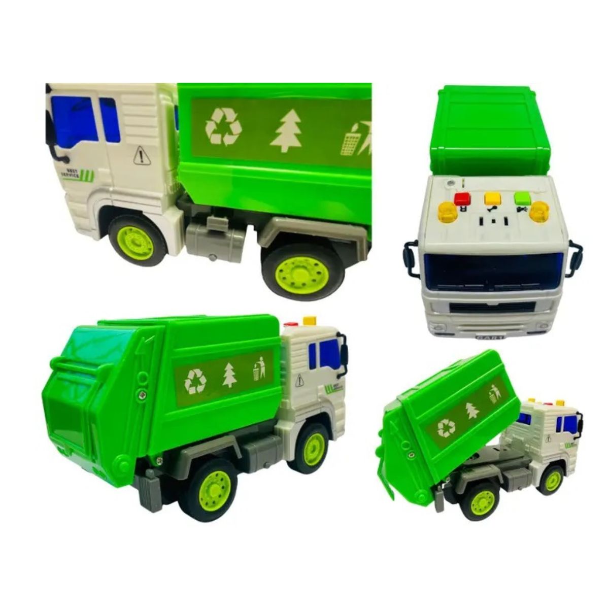 Caminhão Fricção Coleta Lixo Verde Com Som E Luz - Dm Toys