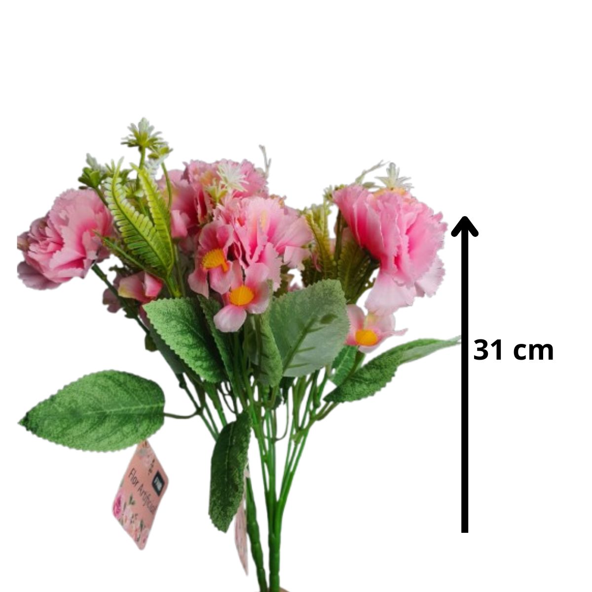Buquê De Cravos Com 8 Flores Artificiais E Plantas - Rosa