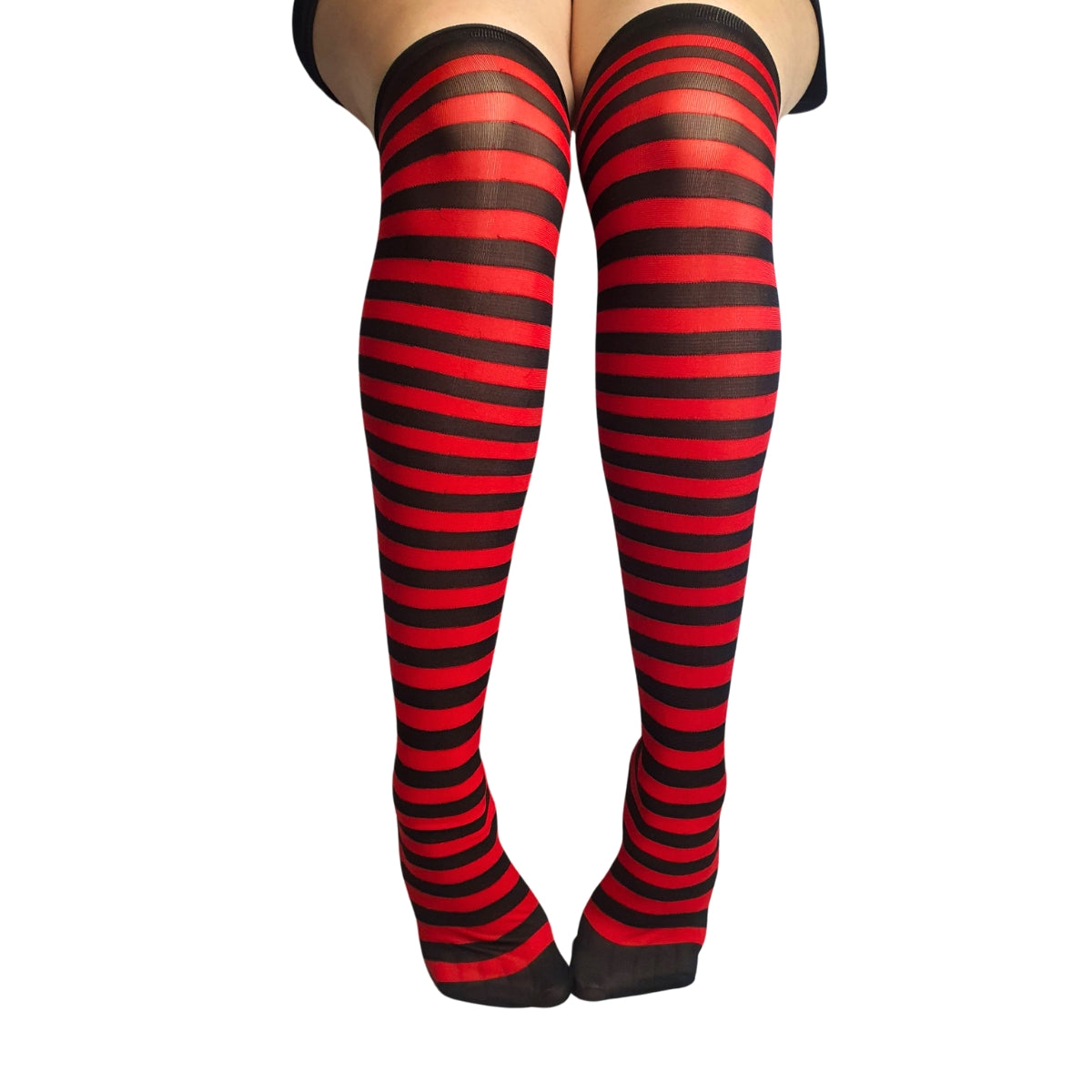 Meia Calça Listrada Preta E Vermelha Para Fantasia Cosplay e Festa 5/8