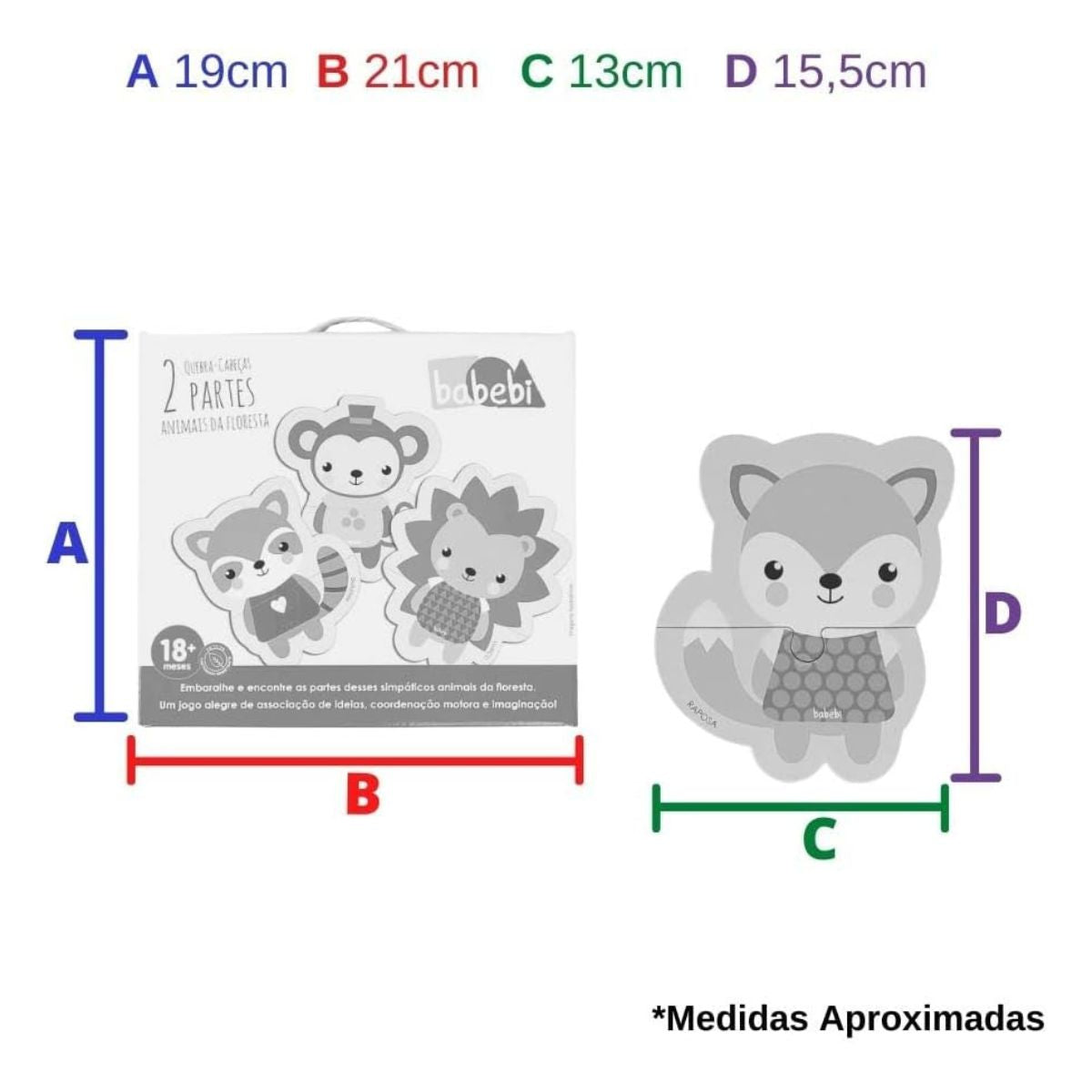 Quebra Cabeça Educativo 2 Partes Animais Da Floresta - Babebi