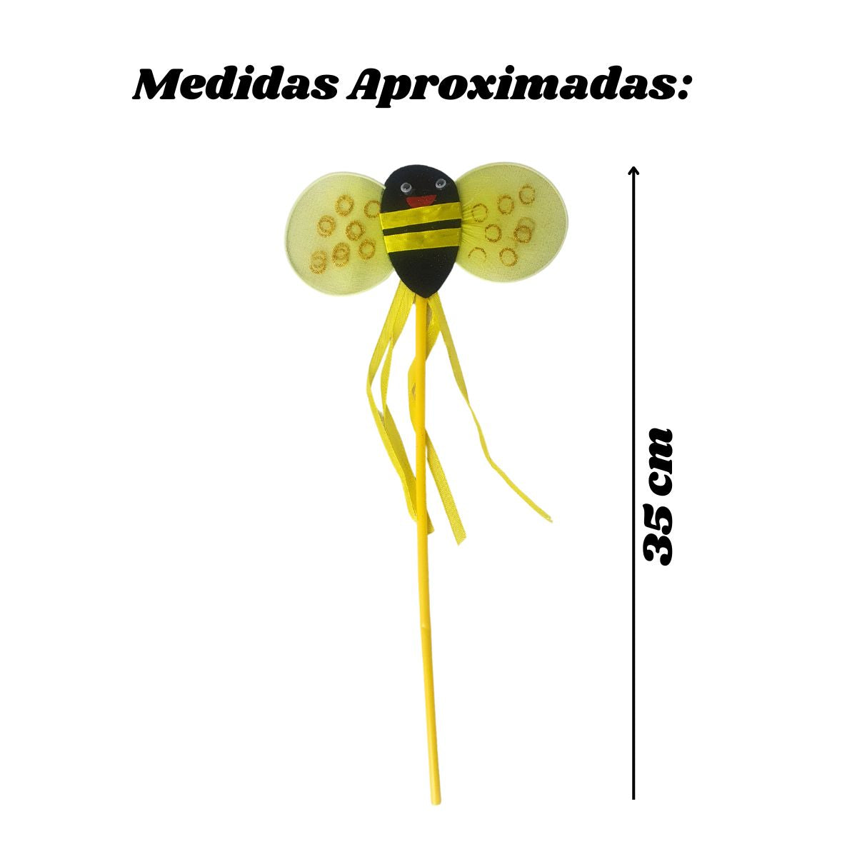 Kit Fantasia Abelhinha Festa Carnaval Cosplay Asa, Tiara, Varinha + Meia Calça 5/8