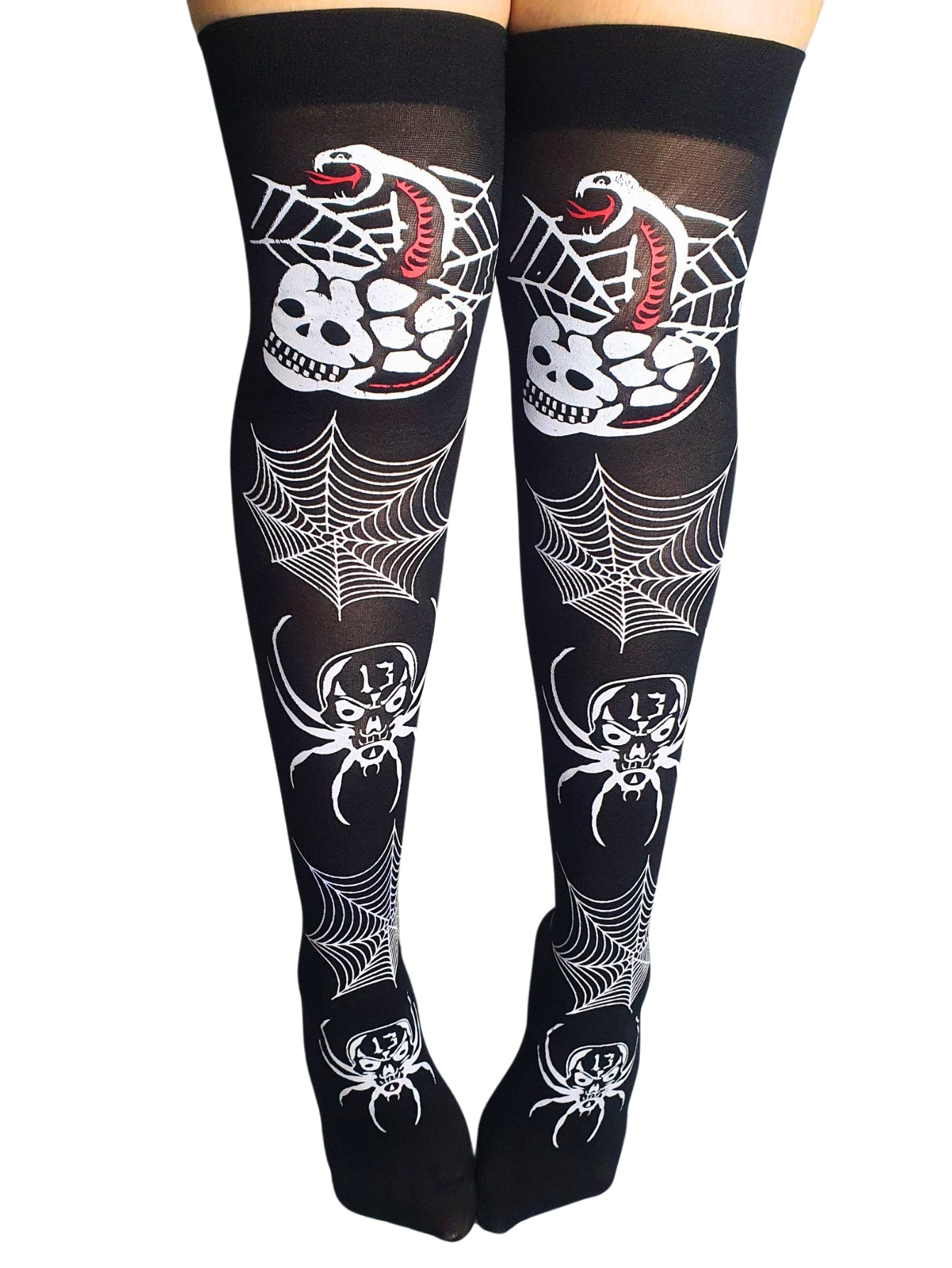 Meia Calça Preta Com Caveira E Teia E Branco Para Fantasia Cosplay e Festa 5/8
