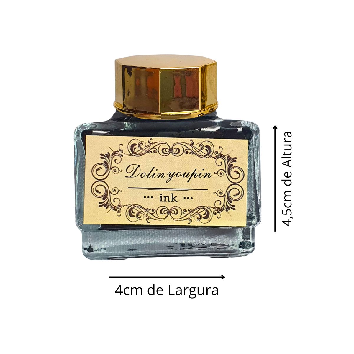Kit Caneta Tinteiro Pena Dourado Com Tinta E Suporte - M5