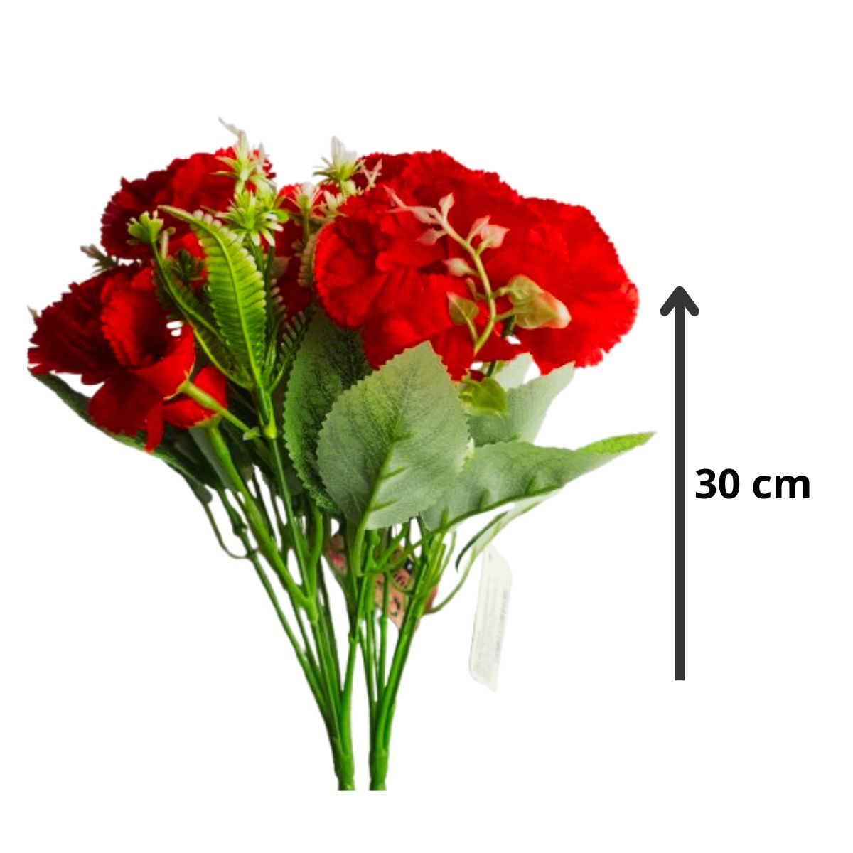 Buquê De Cravos Com 8 Flores Artificiais E Plantas - Vermelho