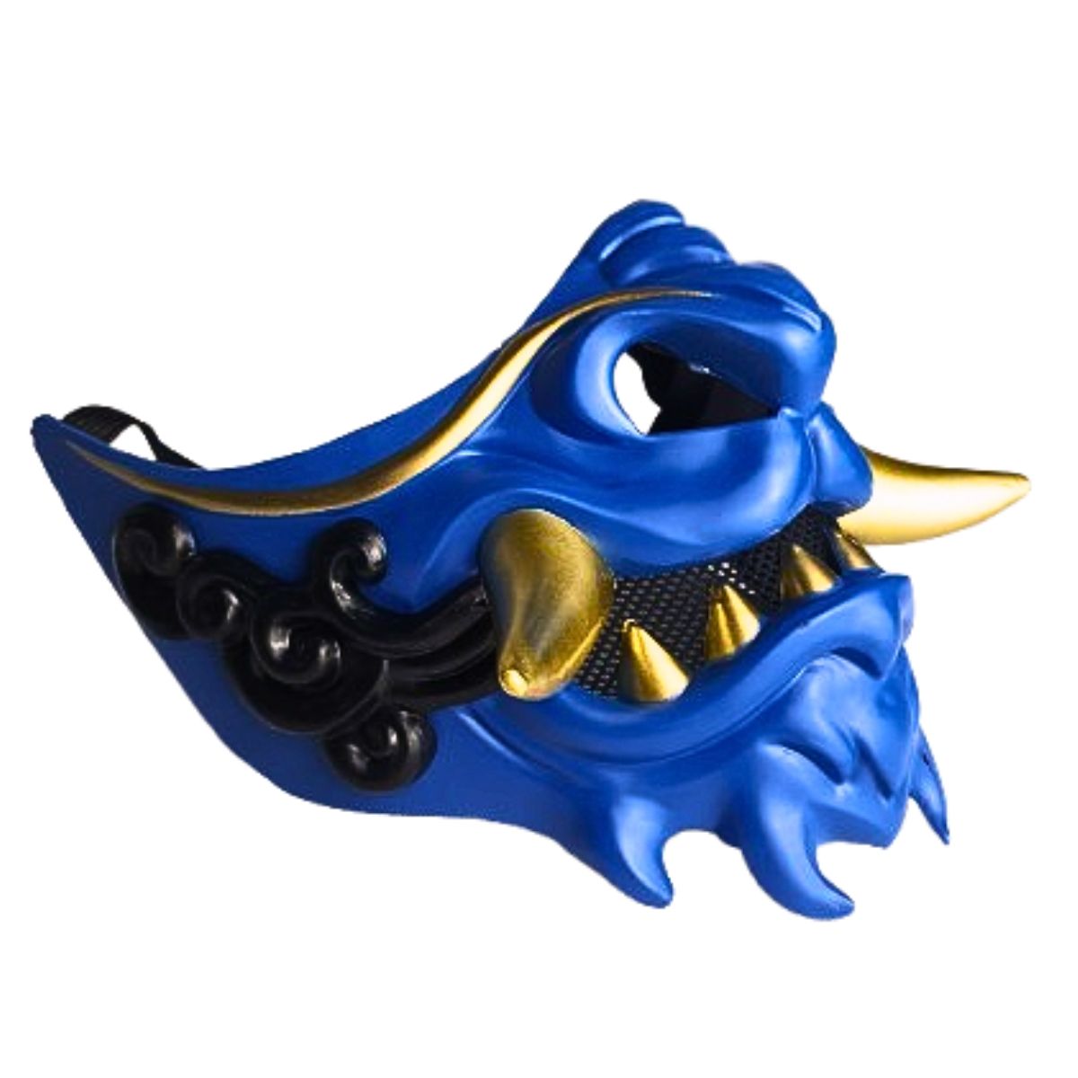 Máscara Fantasia Samurai Dragão Japonês Guerreiro Meia Face Azul