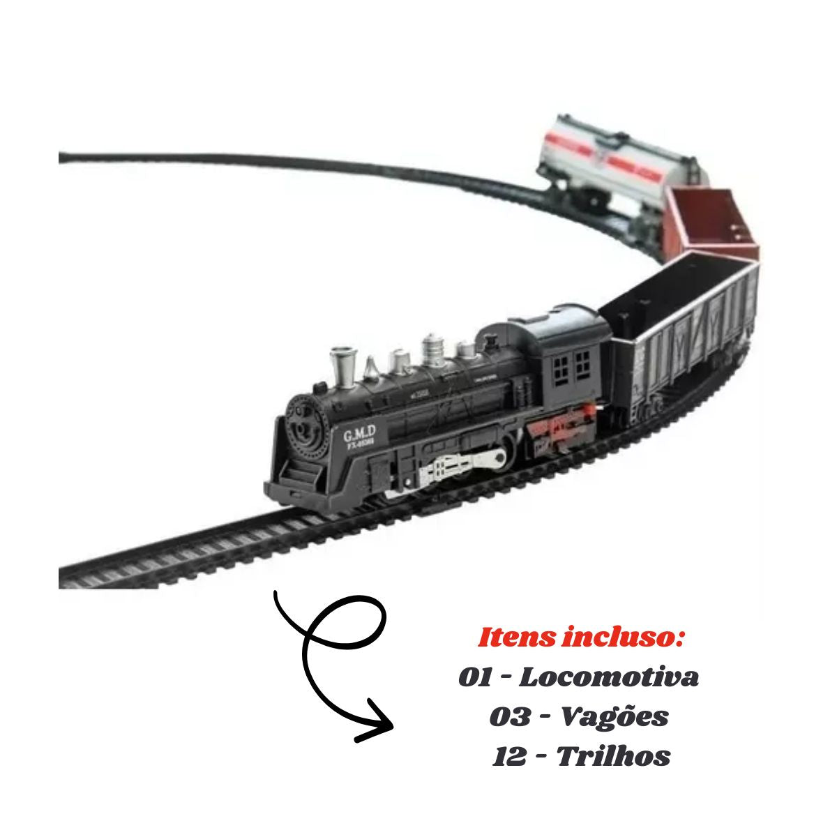 Brinquedo Pista Trem Locomotiva 85,5 Cm Som E Luz - Dm Toys