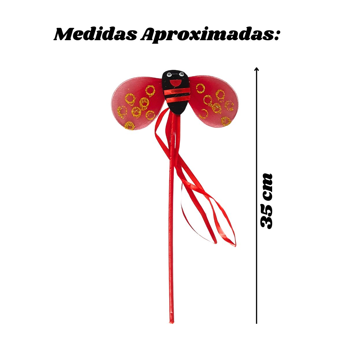 Kit Fantasia Joaninha Festa Carnaval Cosplay Asa, Tiara, Varinha + Meia Calça 5/8