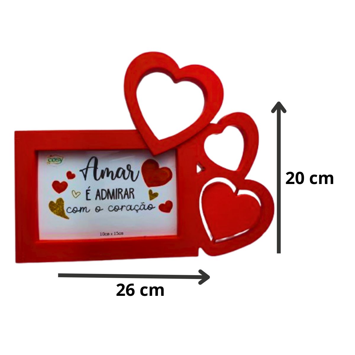 Kit Porta Retrato Coração Vermelho Amor Love + Botão Rosa Artificial C/Ursinho