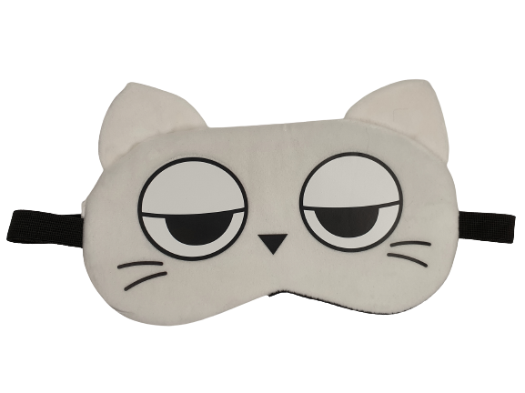 Máscara Gato Branco Olho Caído - Máscara de Descanso com Bolsa em Gel