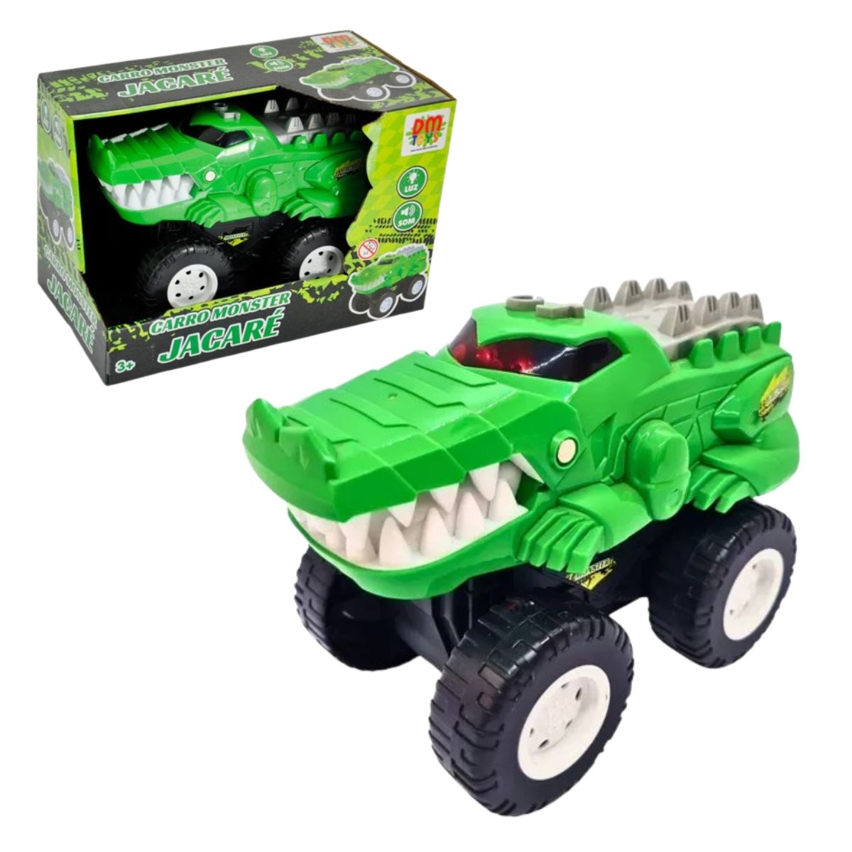 Brinquedo Carro Monster Jacaré Com Luz E Som - Dm Toys