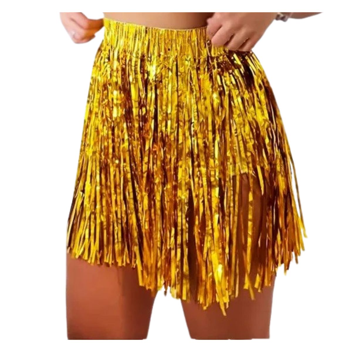 Saia Fitilho Franja Metalizada Fantasia Carnaval Dourado