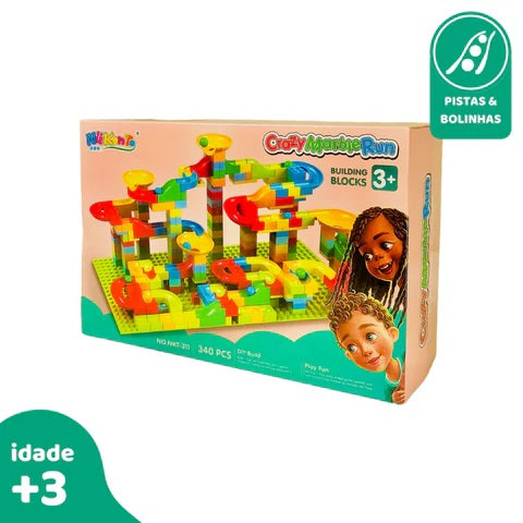 Brinquedo Pista Rola Bola Puzzle Blocos De Montar 340 Pçs - Steam Toys