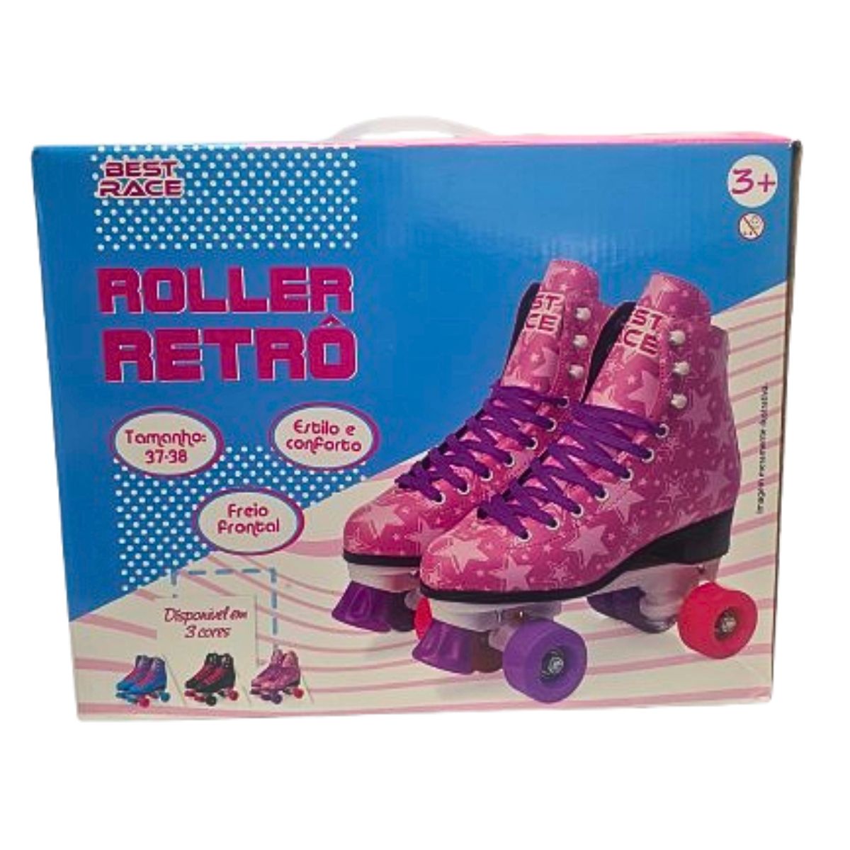 Patins Roller Retrô Clássico Rosa 4 Rodas - Bbr Toys