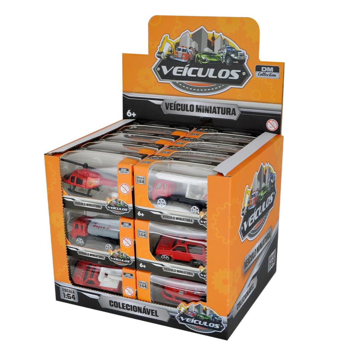 Kit 6 Veículos Miniaturas Dm Collection Vermelho 1:64 - Dm Toys