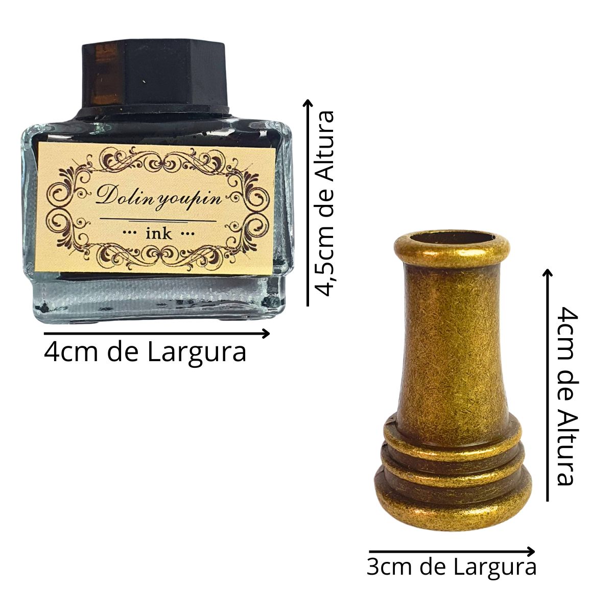 Kit Caneta Tinteiro Pena Engrenagem Azul Claro Com Carimbo