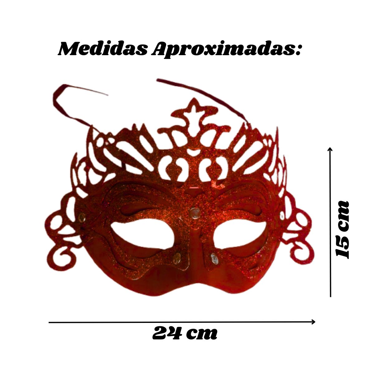 Kit Fantasia Máscara Com Glitter E Saia Metalizada Vermelho