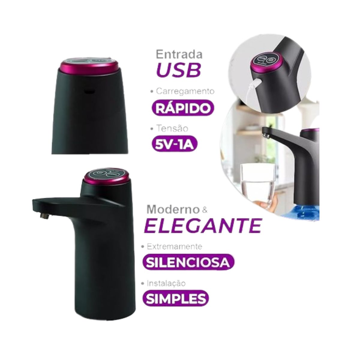 Bomba Elétrica Inteligente De Água Recarregável Usb Galões