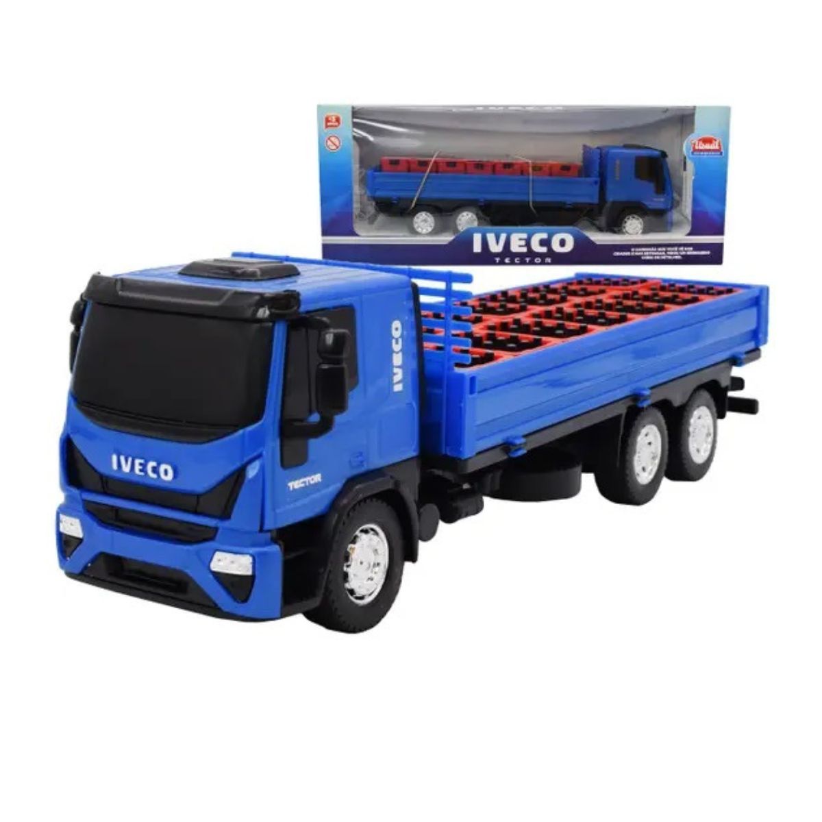 Brinquedo Caminhão De Bebidas Iveco Dropside Azul - Usual